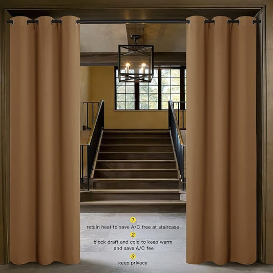 NICETOWN Sound Reducing Room Divider Curtain Screen Partition, Function Thermal Blackout Patio Door Curtain Panel, Sliding Door Insulated Curtain, Gold Brown, 5ft Wide x 7ft Long