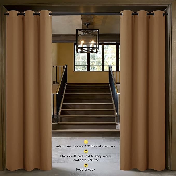 NICETOWN Door Curtain for Doorway Privacy, Curtains 132" Length, Room Divider Curtain Cover, Blackout Temporary Insulated Closet Curtain for Bedroom Closet (Gold Brown, 1 Panel, 11ft Tall x 5ft Wide)