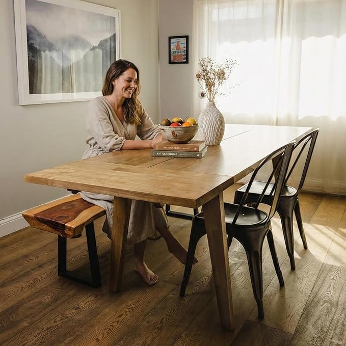 Hevea Premium Solid Wood Extension Dining Table, Expandable Table for 4 to 8 Seats, Adjustable Modern Wooden Dining Furniture (Chairs Sold Separately)