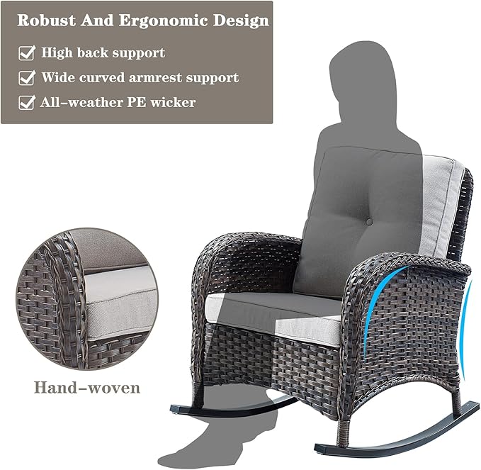 Belord 5 Piece Outdoor Conversation Patio Furniture Set - All-Weather Wicker Patio Rocking Chairs with Loveseat Glider Chair and Coffee Table for Patio Deck Porch Backyard Beige Cushion