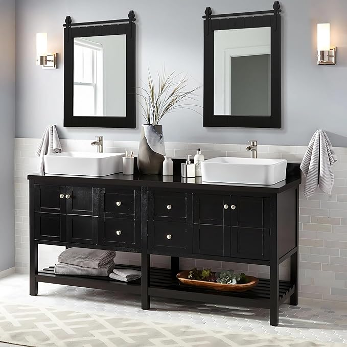 Besdomus Black Bathroom Farmhouse Mirror: 24"x36" Large Barn Door Solid Cedar Wood Frame Vanity Mirror - Wall Mounted Mirror for Entryway/Bathroom/Living Room - Rustic Home Decor for Housewife
