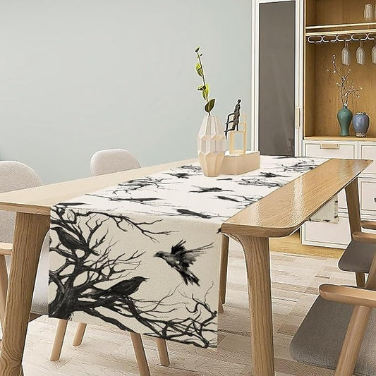 Silhouette Tree Crows Halloween Table Runner Branches Fall Kitchen Dining Table Decoration for Outdoor Home Party for Living Room Holiday Dinner Home 13x60in