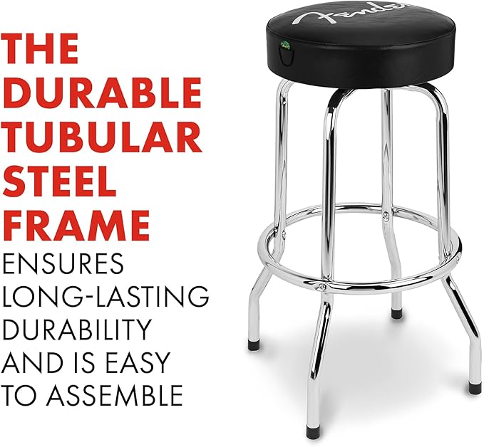Fender Spaghetti Logo Swivel Barstool with Guitar Picks Pouch, Great Gifts for Dad, with 1 Year Limited Warranty, Simple Assembly, Black/Black, 30"