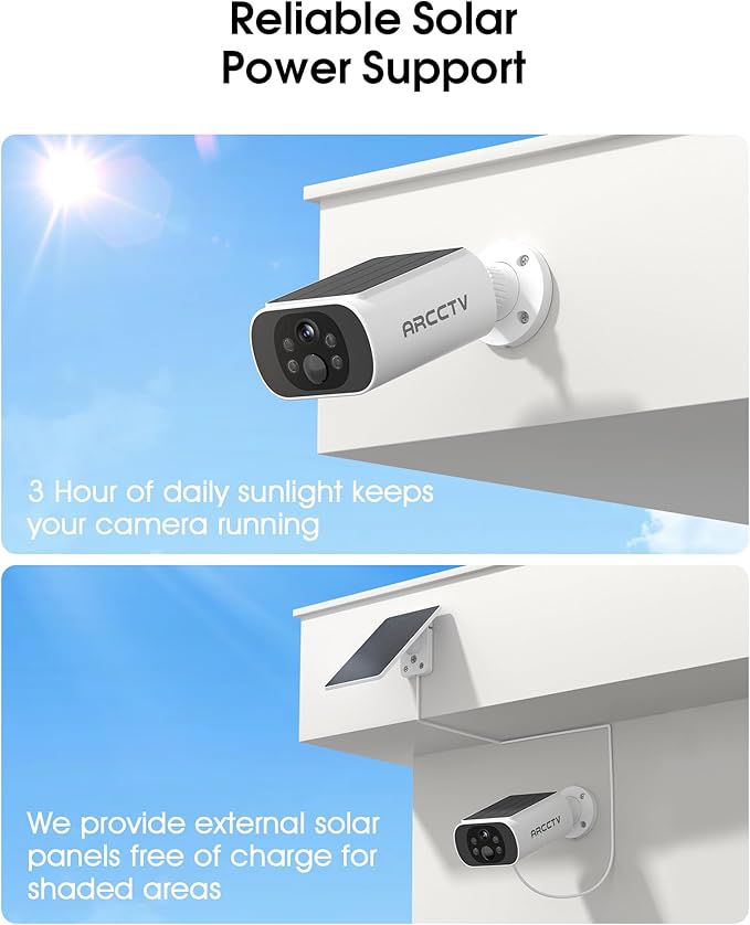Solar Security Cameras Wireless Outdoor, No Monthly Fee, 2-Camera Bullet Home Security System with Base Station, 2K Video, Local Storage, Color Night Vision, Active Siren
