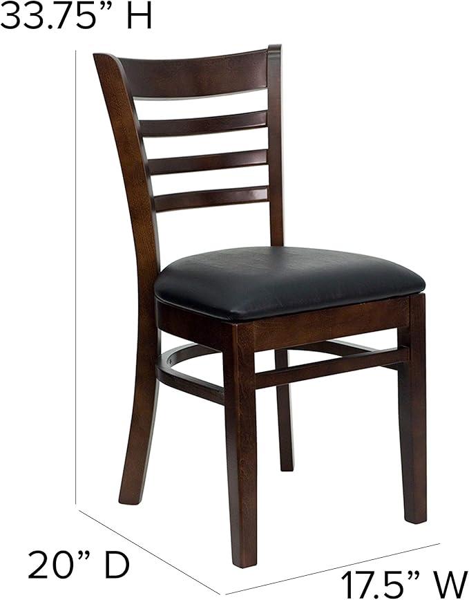 Flash Furniture HERCULES Series Ladder Back Walnut Wood Restaurant Chair - Black Vinyl Seat