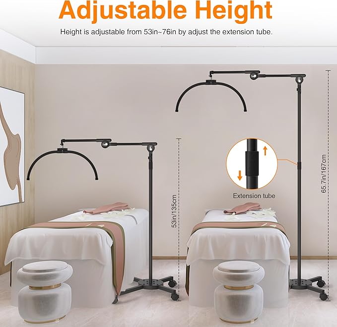 CHICLUX Lash Lights for Eyelash Tech, Foldable Floor Lash Lamp for Eyelash Extensions, Dimmable LED Half Moon Lash Light with Phone Holder and Wheeled Base, Esthetician Light for Eyelash, Tattoo