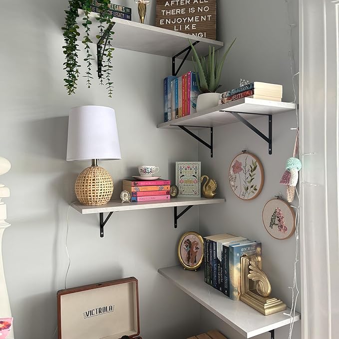Kaboon 36 inch Long 10 inch Deep Floating Shelves for Wall Set of 2, Large Open Shelves Wall Mounted, Space Saving Home and Commercial Use, White Rock