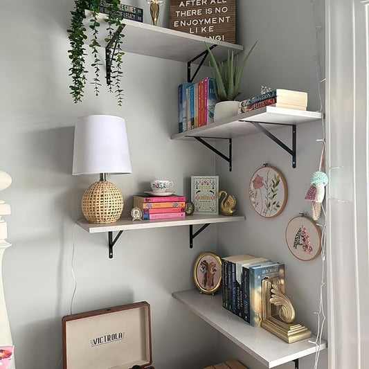Kaboon 27 inch Long 10 inch Deep Floating Shelves for Wall Set of 2, Large Open Shelves Wall Mounted, Space Saving Home and Commercial Use, White Rock