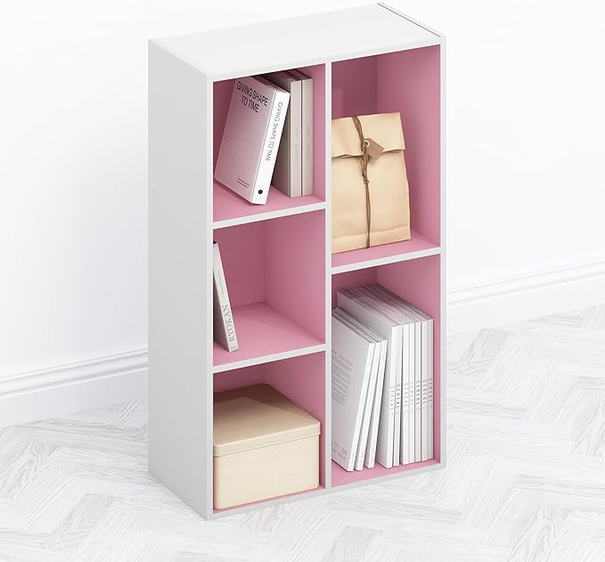 Furinno TOMI TV Stand, 5-Cube Entertainment Center with Open Shelf, Reversible TV Console, for Living Room, Bedroom, Home Office, Pink