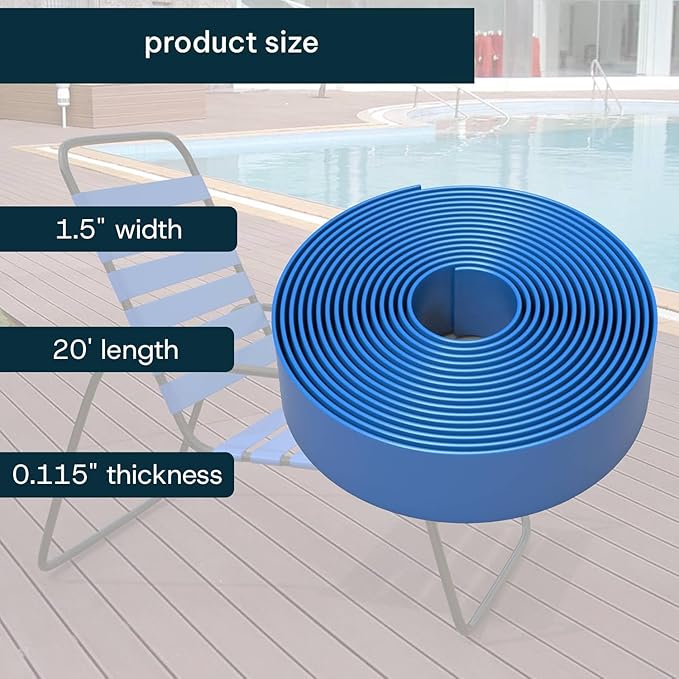 1.5 Inch Wide, 20ft Long Vinyl Strap - Replacement Straps for Patio Chairs - Vinyl Strapping for Patio Furniture Repair - Durable Seat Repair Kit for Lawn Chairs, Outdoor Furniture (Royal Blue)