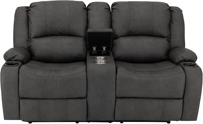 RecPro Charles 67" Powered Double RV Wall Hugger Recliner Sofa RV Loveseat with Upgraded 2023 Fabric (Gunmetal)