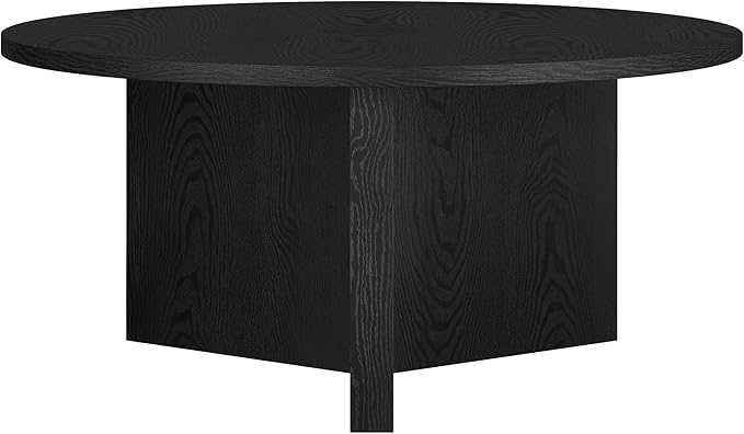 Henn&Hart 36" Round Wood Pedestal Coffee Table for Living Room, Family Room, Office, or Apartment, Natural Black