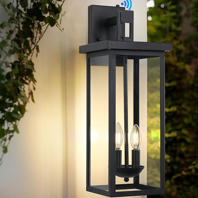 Large Exterior Lighting Fixtures Modern Wall Lantern,Outdoor Wall Lights with Clear Glass Shade,Outdoor Lamps for Patio Porch,Waterproof Outside Exterior Lights，Dusk to Dawn 22IN-1 Pack
