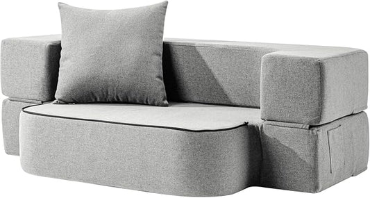 SUYOLS 2-in-1 Folding Sofa Bed with Pillow - Folding Chair Floor Couch & Sleeping Mattress - Washable Cover & Memory Foam Sleeper Chair for Living Room/Guest Room/Apartment/Loft, Light Gray