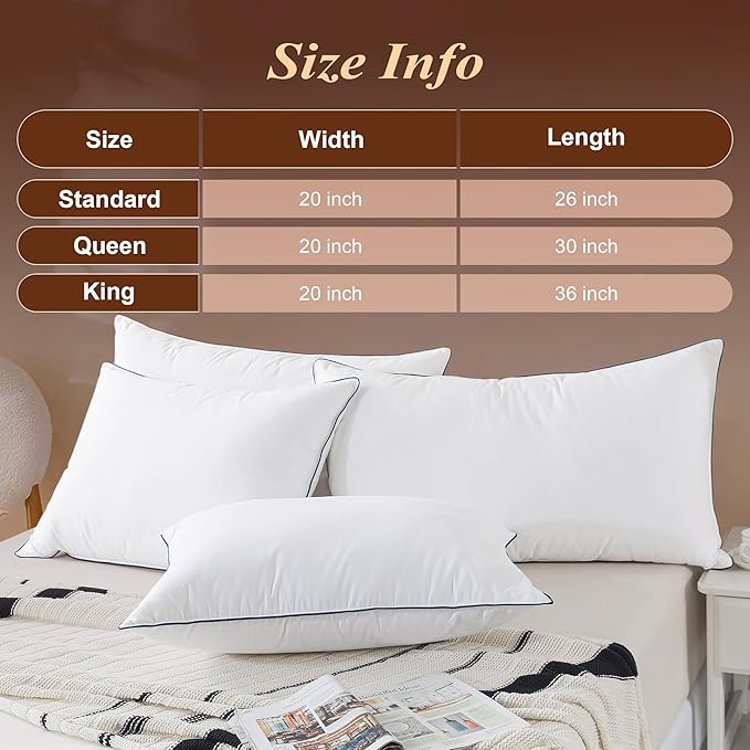 Cosybay Goose Feather Down Fiber Pillows King Size Set of 2, Luxury Bed Pillow for Sleeping, Ultra Soft Cover Hotel Collection Bed Pillows for Back,Stomach or Side Sleepers 20x36
