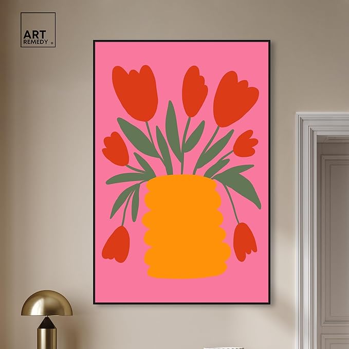 Art Remedy Bright Romantic Tulips Canvas Boho Colorful Wall Art, Black Frame, 36" x 54"