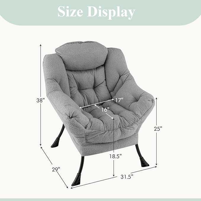 GORELAX Modern Lazy Chair,Upholstered Lounge Accent Chair, Single Leisure Sofa Chair with Armrests & Side Pocket, Comfy Reading Chair for Bedroom, Living Room, Dorm Room (Plush Grey)