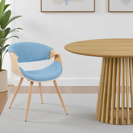 Armen Living Butterfly Mid-Century Dining Chair with Light Blue Fabric Upholstered Seat and Oak Finish