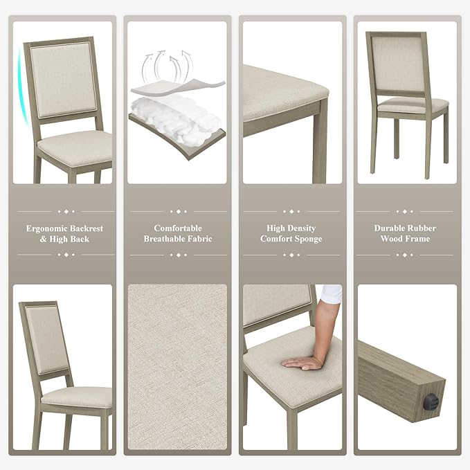 COLAMY Upholstered Wood Dining Chairs Set of 6, Kitchen Dining Chairs with Back, 19 Inch Fabric Farmhouse Dining Room Side Chairs with Wooden Legs for Kitchen Dining Living Room Courtyard, Grey