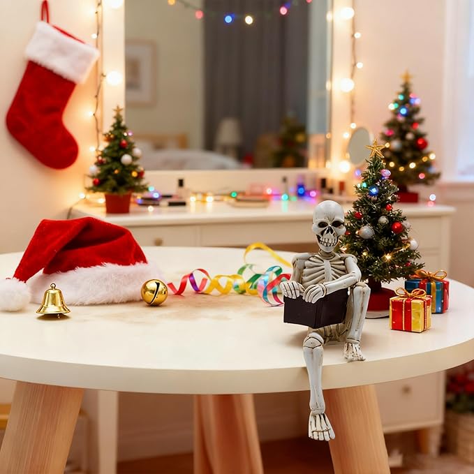 Modern Reading Figurine Decor Office, Human Skeleton Decor Library Resin Abstract Reading, Christmas Decorations Indoor Halloween for Graveyard, Thinker Style for Office Shelf Desktop