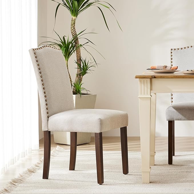 DUMOS Dining Chairs Set of 2, Moden Kitchen Table Chairs with Wooden Legs and Padded Seat for Dining Room Kitchen Living Room Restaurant, Beige