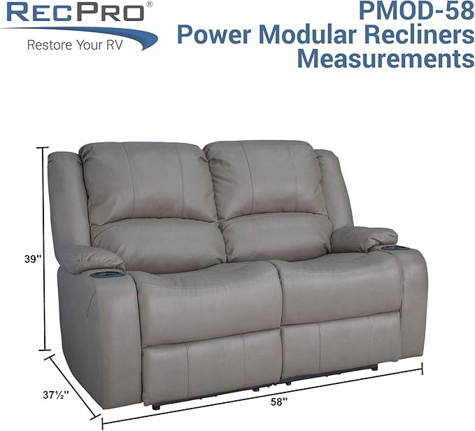 RecPro Charles Powered Double RV Wall Hugger Recliner Sofa | RV Loveseat | RV Furniture | Cloth (Oatmeal, 58")