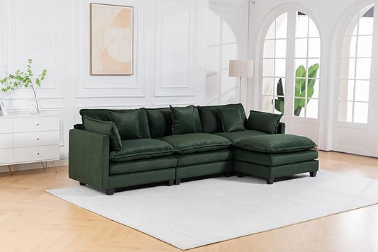 Eafurn Oversized Reversible Modular Sectional Sofa with Movable Ottoman, Convertible L Shaped Corner Couch Modern Chenille Sofa Set w/Double Layers Seat Cushions for Living Room Apartment