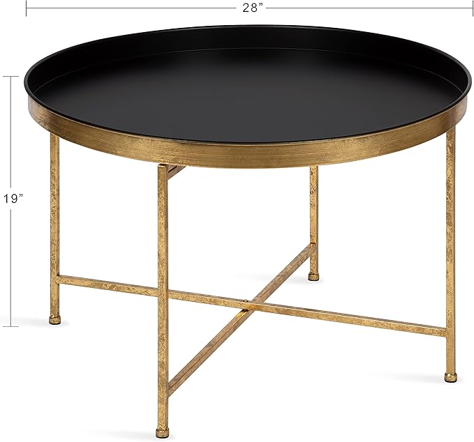 Kate and Laurel Celia Modern Round Coffee Table, 28 x 28 x 19, Black and Gold, Coffee Table for Living Room Decor, Storage, and Display