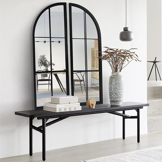 Black Arched Mirror Set of 2,Window Pane Mirror for Wall Decor,Farmhouse Wall Mounted Mirrors for Entryway,Hallway,Living Room,Fireplace.2-Pack 38"X13.4"