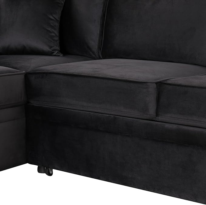 ERYE 84-Inch Left Facing Corner Sleeper Sectional Sofa with Pull Out Sleeper Couch Bed and Storage Ottoman,L-Shaped Corner Convertible Sofa Bed W/Cupholder & Padded Armrests | USB Charging Ports, 3-pin Plug Socket