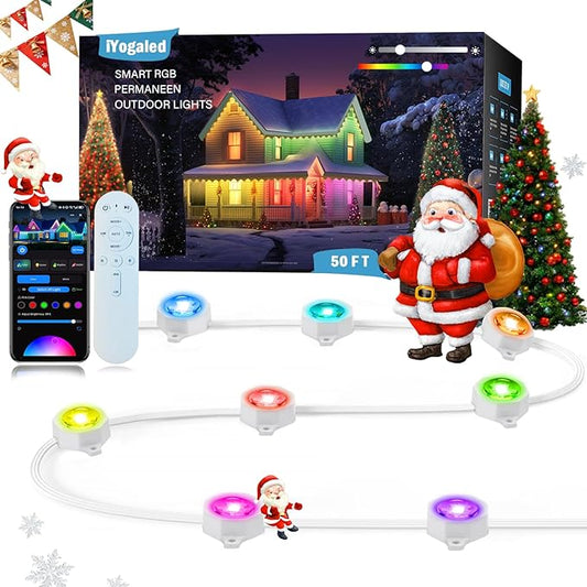 Permanent Outdoor Lights for House, 50ft Smart RGB Permanent Outdoor Eave Lights with 63 Scene Modes,IP65 Waterproof LED Holiday Lighting for Party Halloween Christmas Decoration