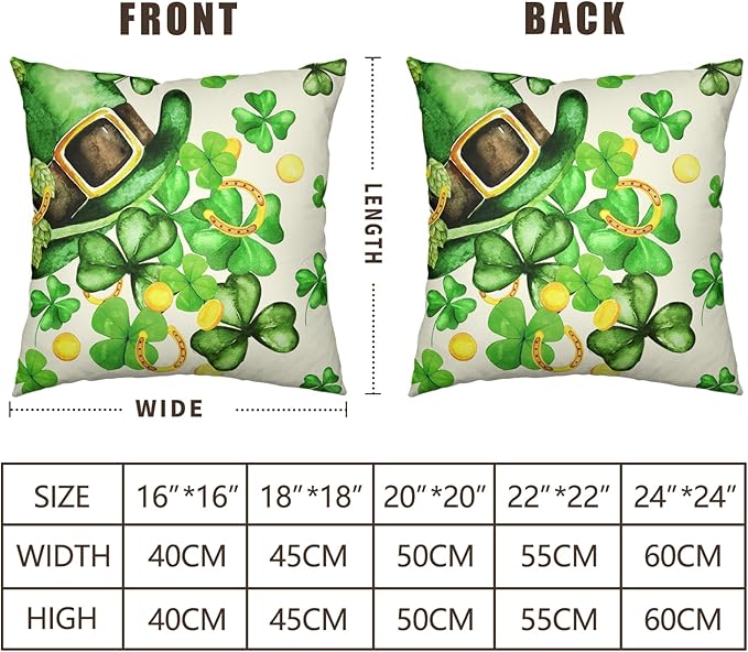 St Patrick's Day Pillow Covers 20x20 Set of 2 Green Shamrocks Lucky Charm Blessed Hat Gold Coin Pot Throw Pillow Covers Saint Patricks Day Stripes Clover Cushion Case for Outdoor Couch Patio