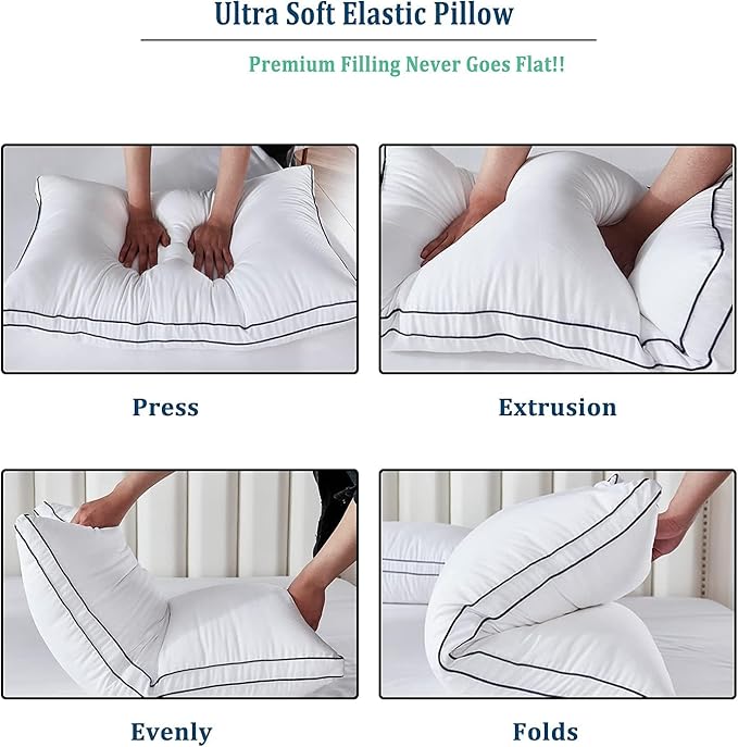 Gehannah Bed Pillows for Sleeping, Luxury Plush Soft Pillow with Home and Hotel, Breathable Microfiber Cover Skin-Friendly Pillows for Side Back Sleepers (White, Standard (Pack of 4))