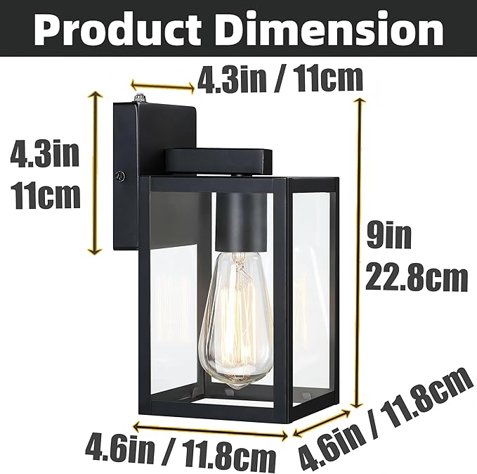 9 Inch Outdoor Wall Light Dusk to Dawn,2 Pack Outdoor Lanterns for Porch,Small Outdoor Sconce Lights with Sensor,Photocell Wall Lantern for Porch Patio Garage Outdoor Lighting