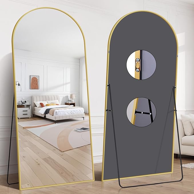 76"x34" Arched Full Length Mirror, Large Floor Mirror with Aluminum Alloy Frame Standing Hanging or Leaning Wall-Mounted Mirror, Vanity Mirror for Living Room and Bedroom,Gold