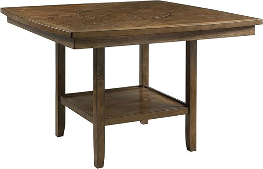 Lexicon Baronscourt 54" Square Counter Height Table for 8, Mindy Veneer Wood Dining Table with Lower Storage Shelf and Built-in Lazy Susan, for Dining Room/Kitchen, Light Oak