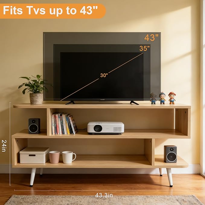 Lightdot TV Stand for TVs up to 45'', Modern Entertainment Center with 3 Open Storage Shelf, Sturdy Media Console Table for Living Room/Entrance/Sofa Cabinet, Large Capacity, Easy Installation-Walnut