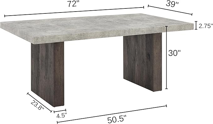Roundhill Furniture Sorlen Modern 72" Dining Table with 3D Faux Concrete Top