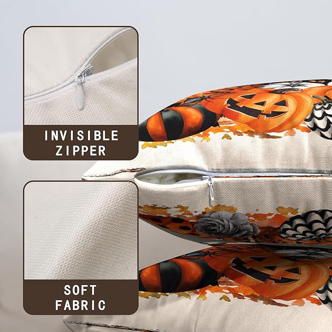 Halloween Outdoor Pillow Covers 20x20 Set of 2 Black Cat Pumpkin Moon Bat Throw Pillow Cases Ghost Spooky Boo Dog Skull Pillowcase Fall Holiday Decor for Home Sofa Couch