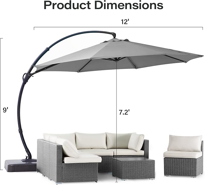 LAUSAINT HOME Outdoor Patio Umbrella with Base included, Deluxe Curvy Cantilever Umbrella Heavy Duty Offset Hanging Umbrella