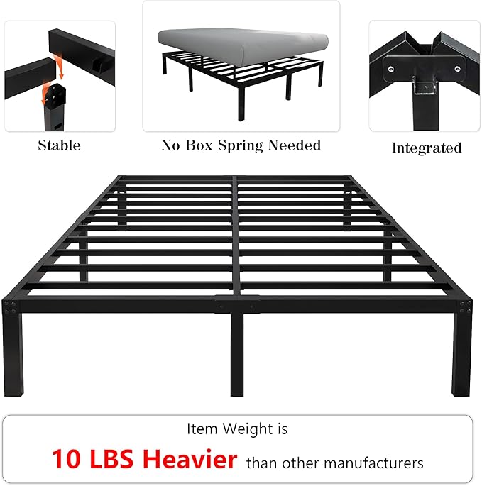 14 Inch Tall 3500lbs Heavy Duty Metal Bed Frame/with Storage/Mattress Foundation/Steel Slats Platform/Noise Free/No Box Spring Needed,Cal King