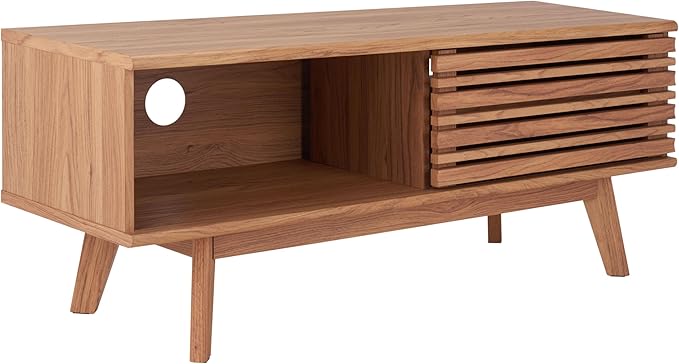 SAFAVIEH Aurelio TV Stand for up to 55" Flatscreen – Oak Brown, 1 Sliding Door with Interior Storage and Open Shelves, Entertainment Media Console (MED9600D)
