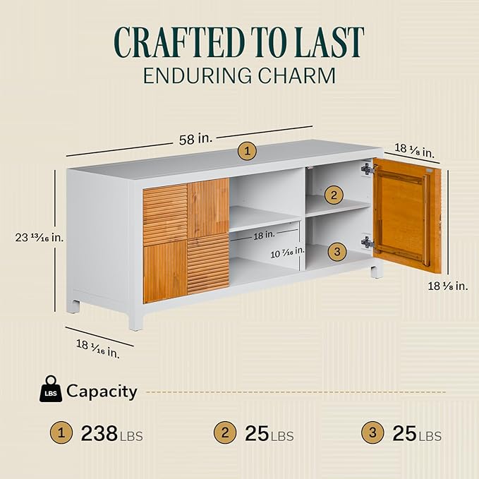 Bme Madia Deluxe TV Stand, Fully Asssembled Entertainment Center for up to 58 inch TV, Unique Pattern TV Console for Living Room, Bedroom, Dinning Room