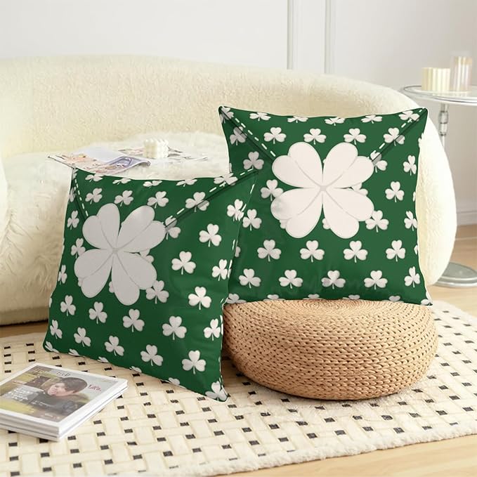 St Patricks Day Outdoor Decorative Pillow Covers 20x20 Set of 2 Green Shamrock Clover Pillows Cases Saint Patricks Day Envelope Pillowcase Covers for Spring Porch Home Sofa Couch