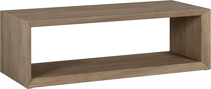Henn&Hart 58" Rectangular Coffee Table with Open Storage Shelf for Living Room, Family Room, or Office, Weathered Gray