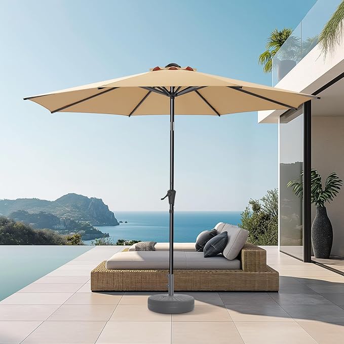 HOMSHADE Outdoor Patio Umbrella - Market Table Pool Deck Umbrella with Push Button Tilt, Crank, UPF50+ UV Protection and Sturdy Ribs, 3-Year Fade Resistance, 220GSM Solution-Dyed Fabric (No base)