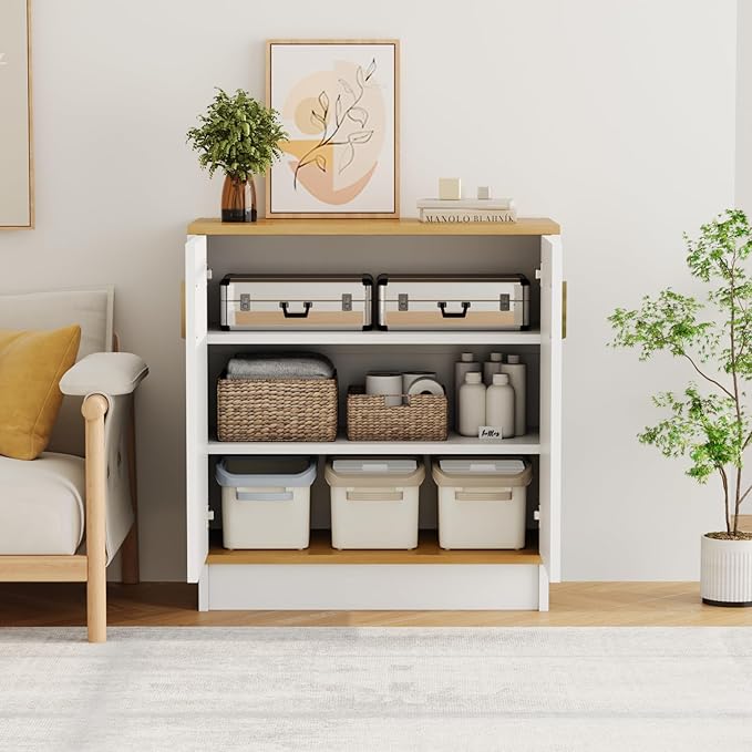 Sideboard Buffets Storage Cabinet, Modern Kitchen Storage Cabinet with Doors, Farmhouse Buffet Table Console Table Coffee Bar for Entryway Kitchen Dining Room, White