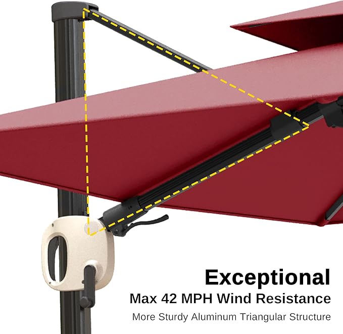 EAST OAK and Flame&Shade Patio Umbrella, 10ft Square Outdoor, Large Offset Cantilever Umbrella with 360° Rotation, Heavy Duty Windproof and UV Resistant Double Top for Pool and Deck, Wine Red
