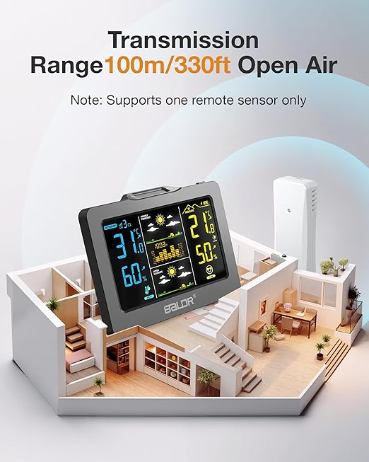 Wireless Weather Station with Outdoor Sensor, Indoor Outdoor Thermometer Hygrometer, HD Color Display, Smart Backlight, Rechargeable Battery Temperature Humidity Monitor