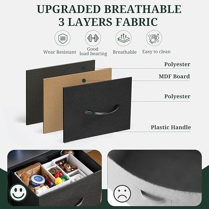 6-Drawer Dresser for Bedroom, Anti-Tip Wide Storage Organizer Chest of Drawers with Wooden Top and Metal Frame Fabric Bins for Closet, Living Room, Hallway, Entryway, Black
